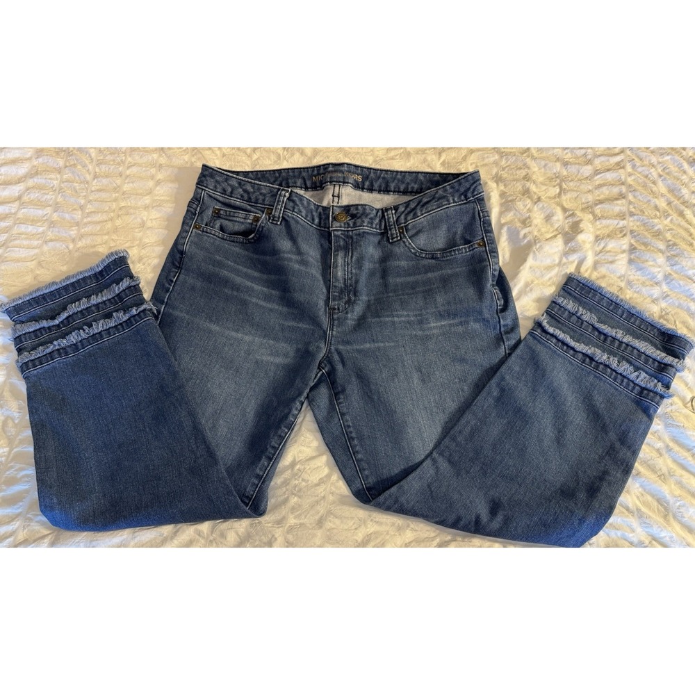 Michael Kors Izzy Dillon Stretch CropJean Fray Hem Stretch Denim Mid Rise Size 8 - Picture 5 of 12